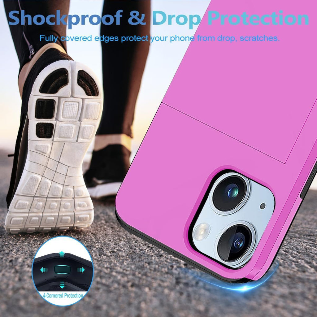 iPhone 15 Shockproof Wallet Case Card Cover HOT PINK