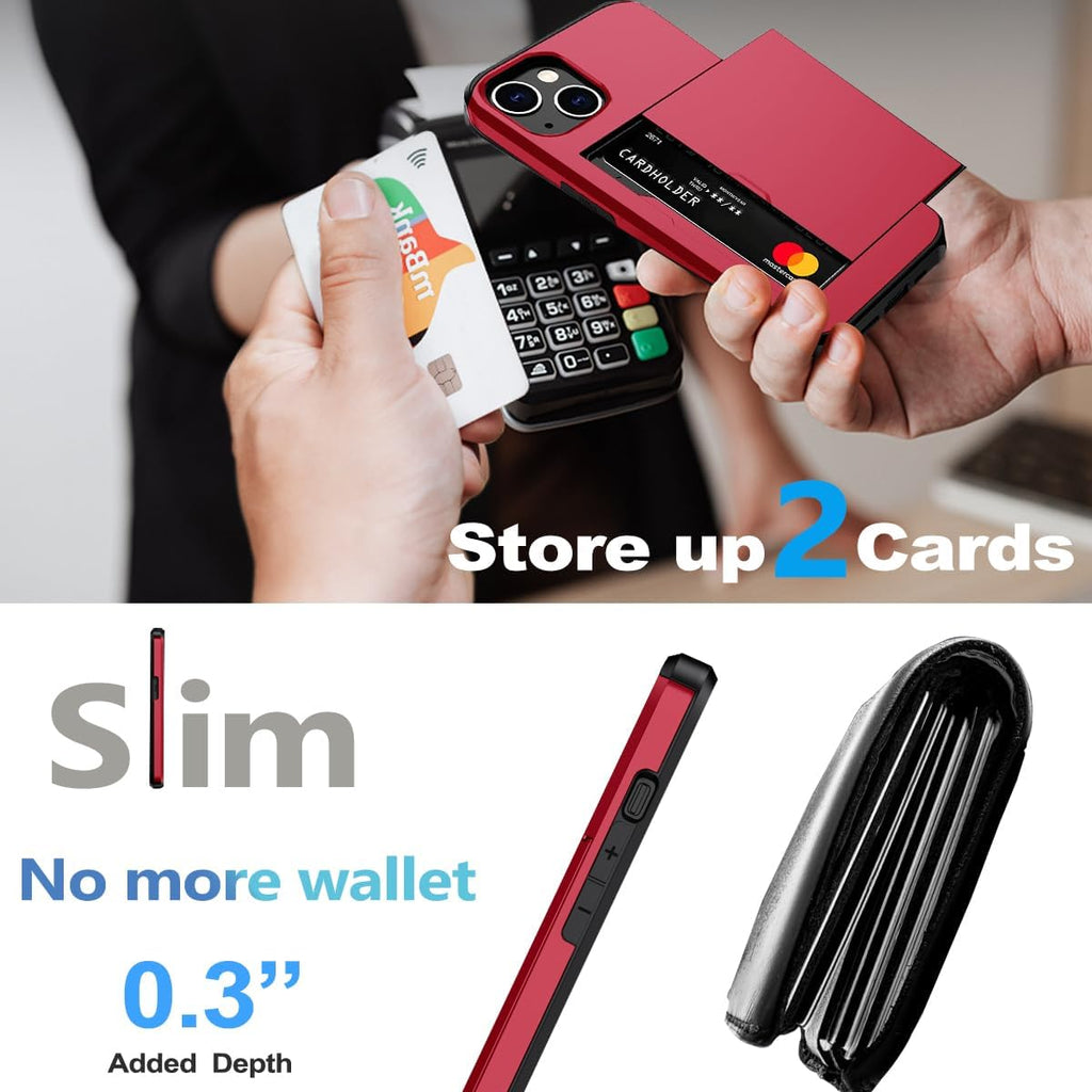 iPhone 14 Plus Shockproof Wallet Case Card Cover RED