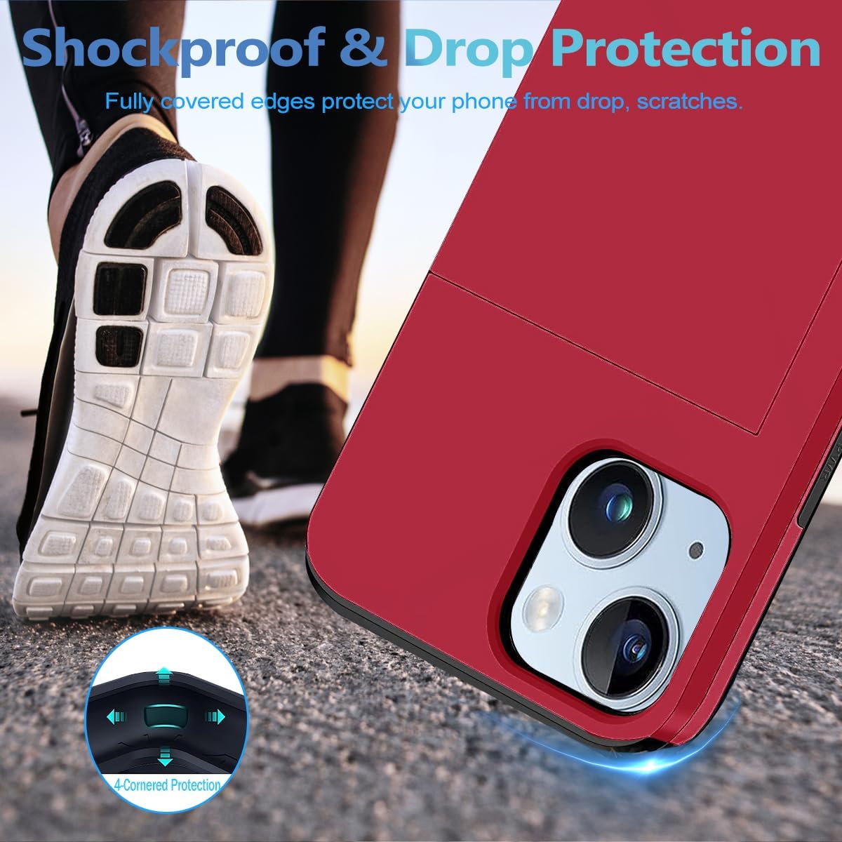 iPhone 14 Plus Shockproof Wallet Case Card Cover RED
