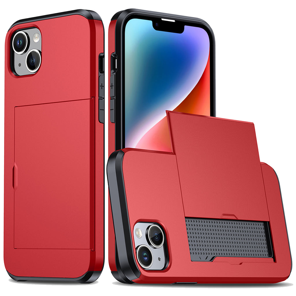 iPhone 14 Plus Shockproof Wallet Case Card Cover RED