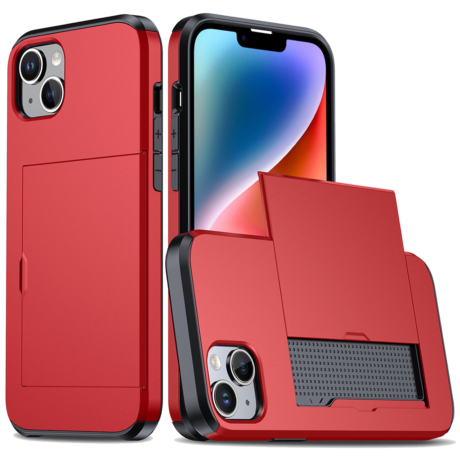 iPhone 14 Plus Shockproof Wallet Case Card Cover RED