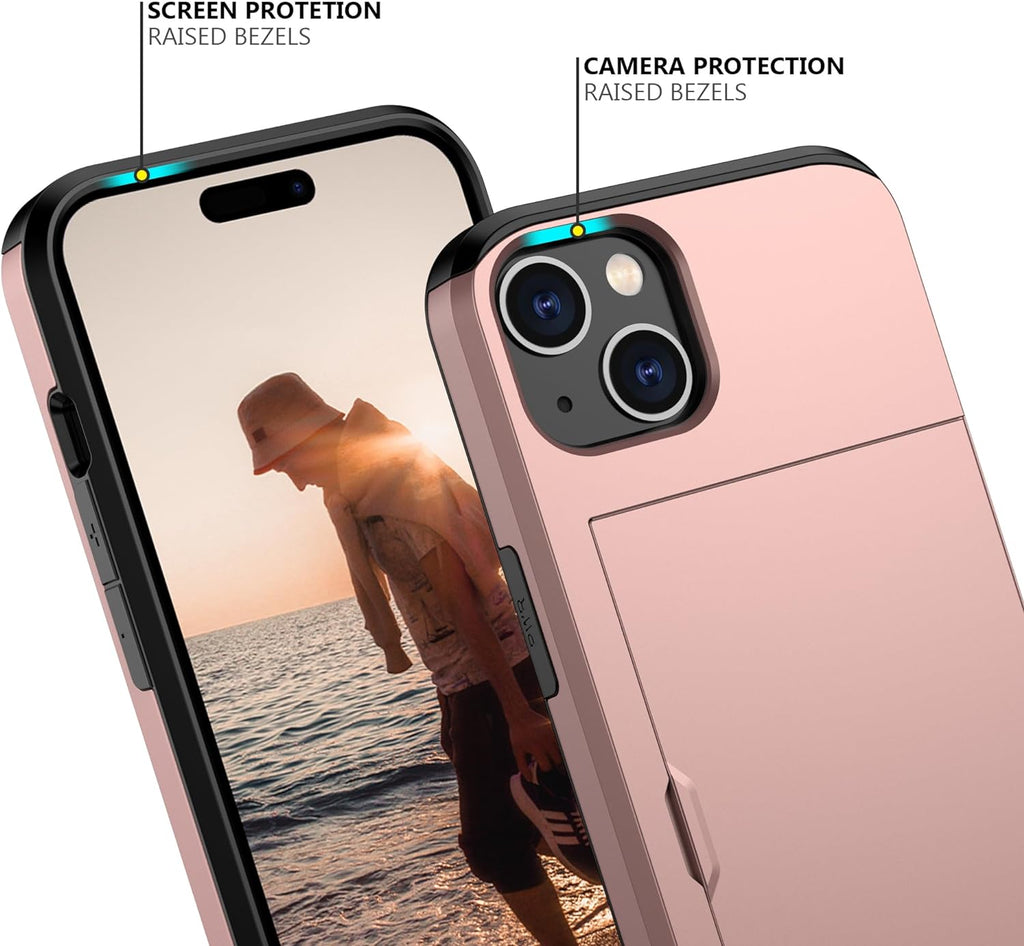 iPhone 15 Plus Shockproof Wallet Case Card Cover PINK