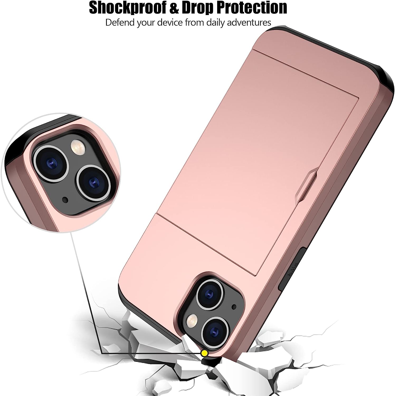 iPhone 15 Plus Shockproof Wallet Case Card Cover PINK
