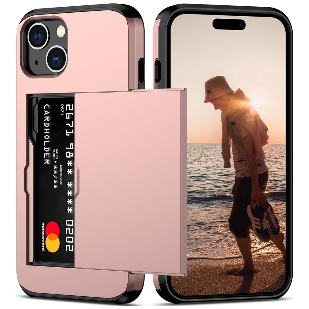 iPhone 15 Plus Shockproof Wallet Case Card Cover PINK