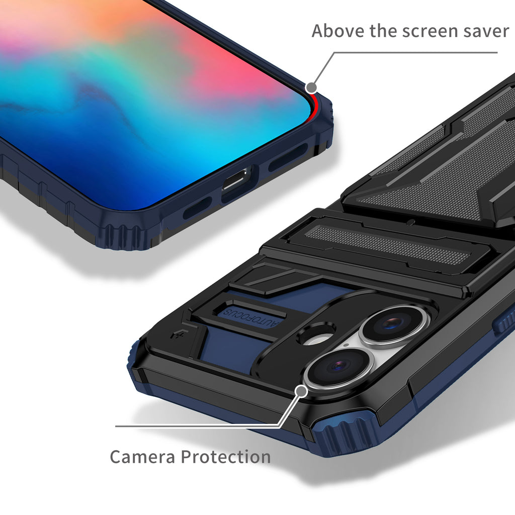 iPhone 16 Plus Heavy Duty Kickstand Case Shockproof Card Holder BLUE