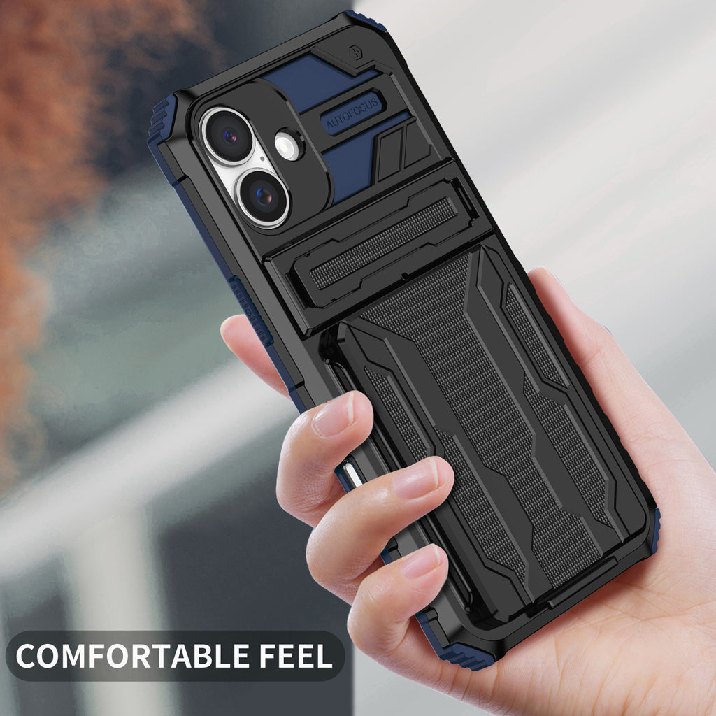 iPhone 16 Plus Heavy Duty Kickstand Case Shockproof Card Holder BLUE
