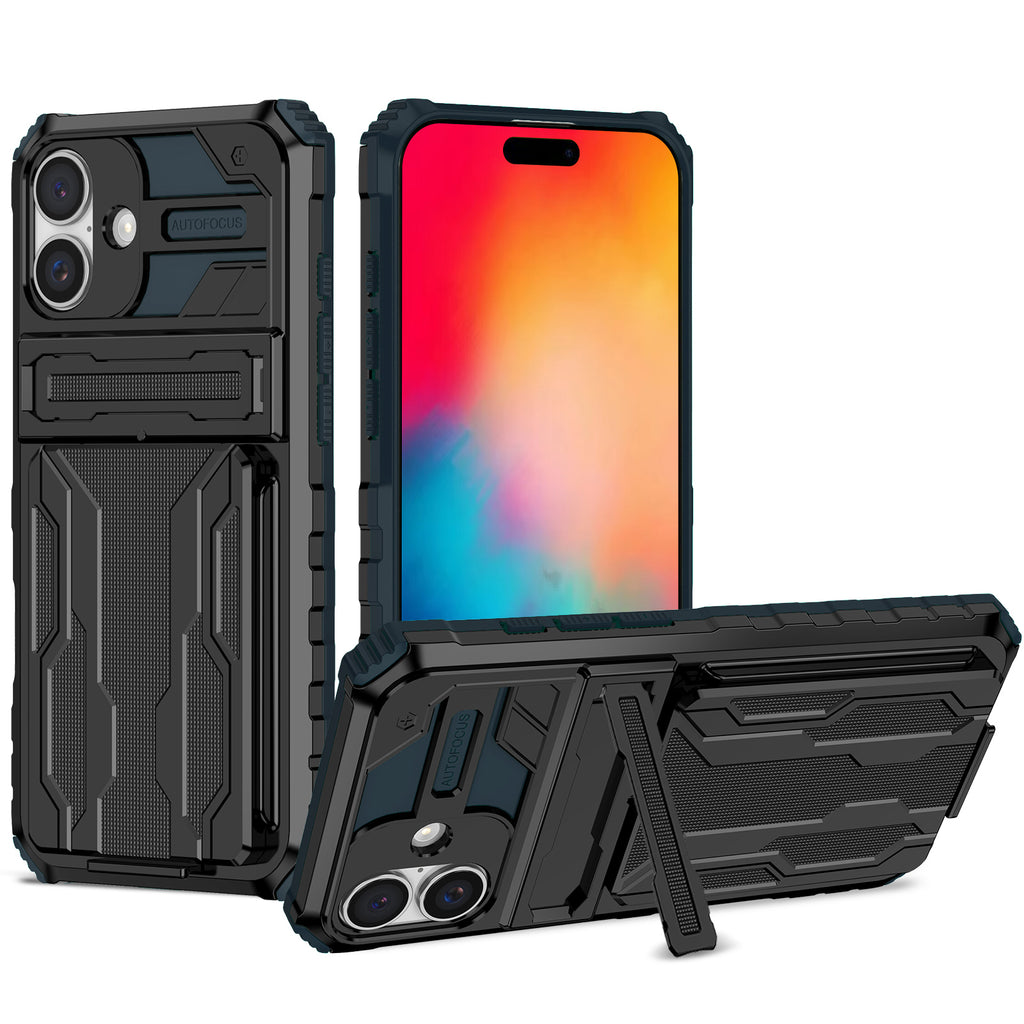 iPhone 16 Plus Heavy Duty Kickstand Case Shockproof Card Holder GREEN