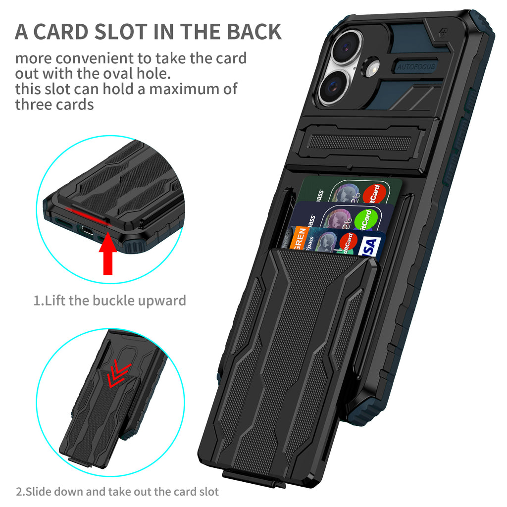 iPhone 16 Plus Heavy Duty Kickstand Case Shockproof Card Holder GREEN