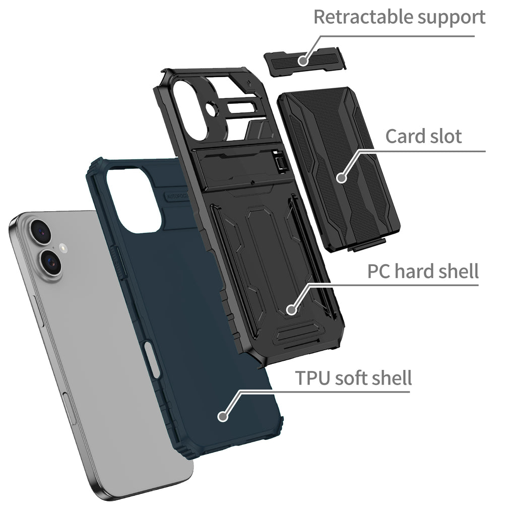 iPhone 16 Plus Heavy Duty Kickstand Case Shockproof Card Holder GREEN