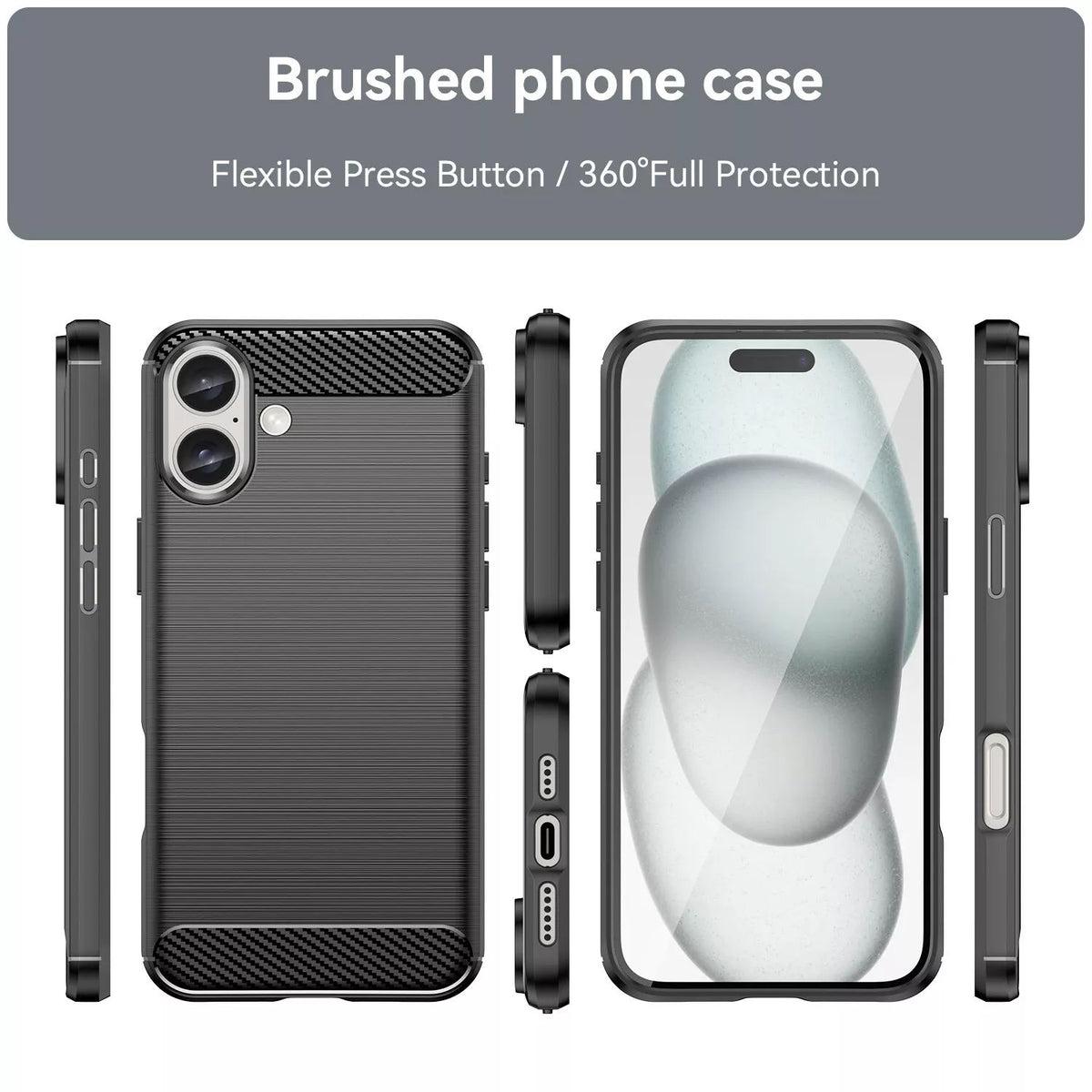iPhone 16 Slim Fit Case Tough Gel TPU Rubber Cover BLACK