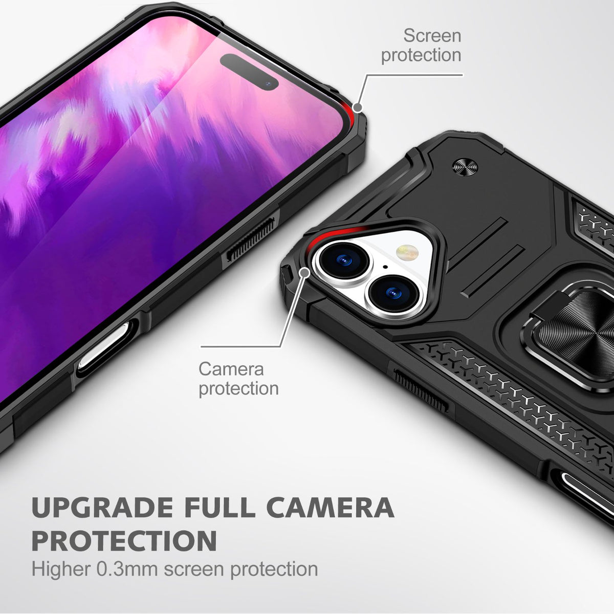 iPhone 16 Rugged Tough Case Shockproof Hybrid Cover BLACK