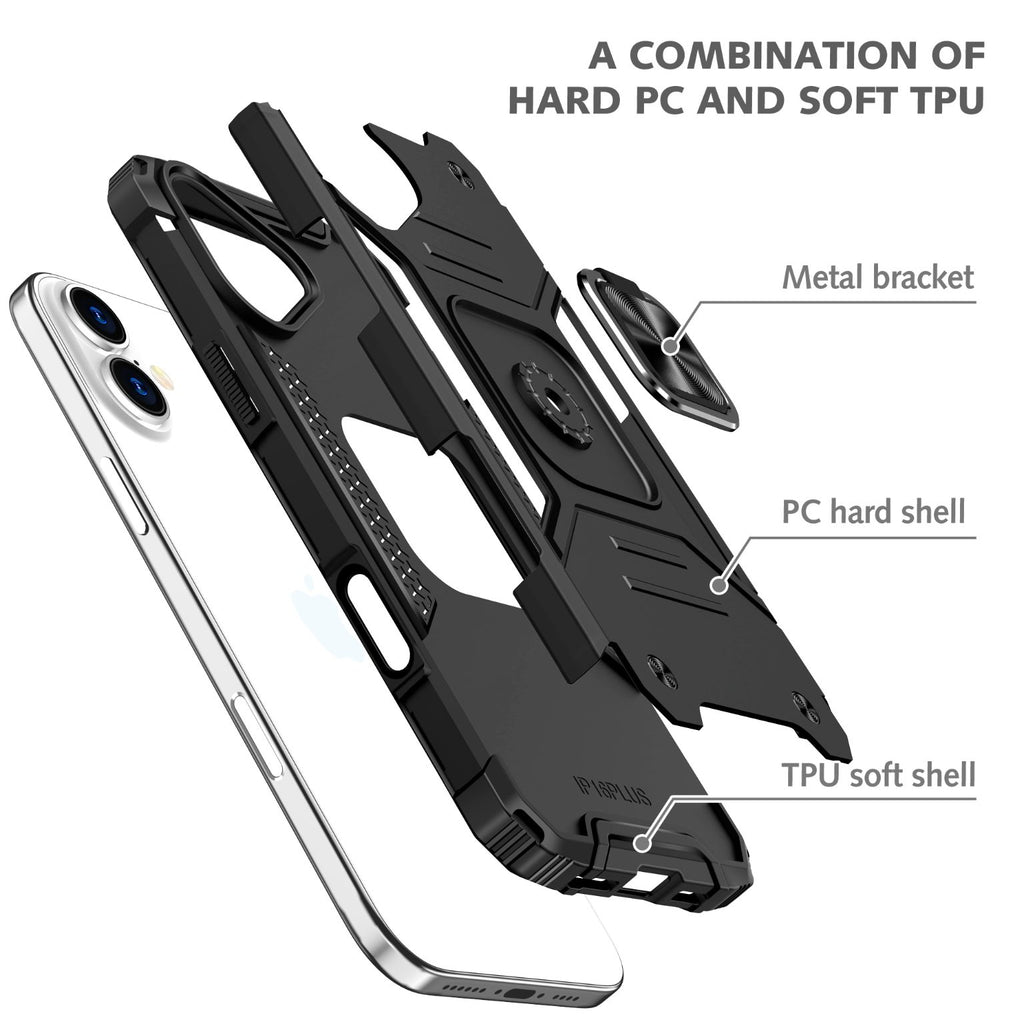 iPhone 16 Rugged Tough Case Shockproof Hybrid Cover BLACK