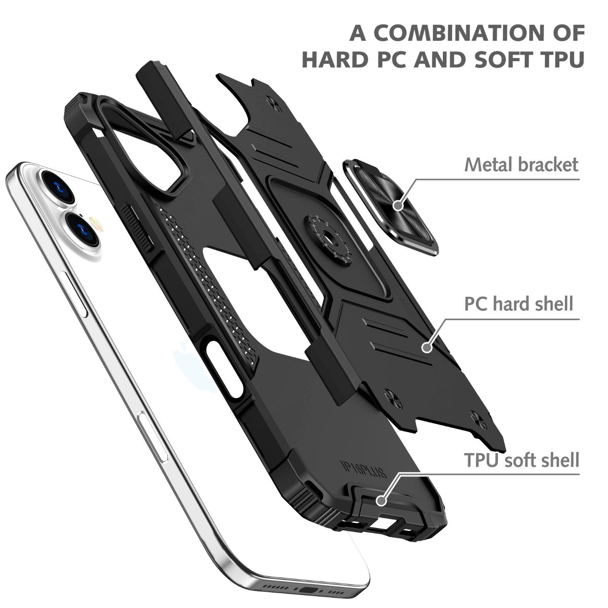 iPhone 16 Rugged Tough Case Shockproof Hybrid Cover BLACK