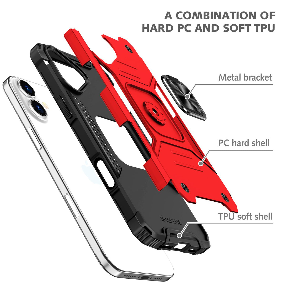 iPhone 16 Plus Rugged Tough Case Shockproof Hybrid Cover RED