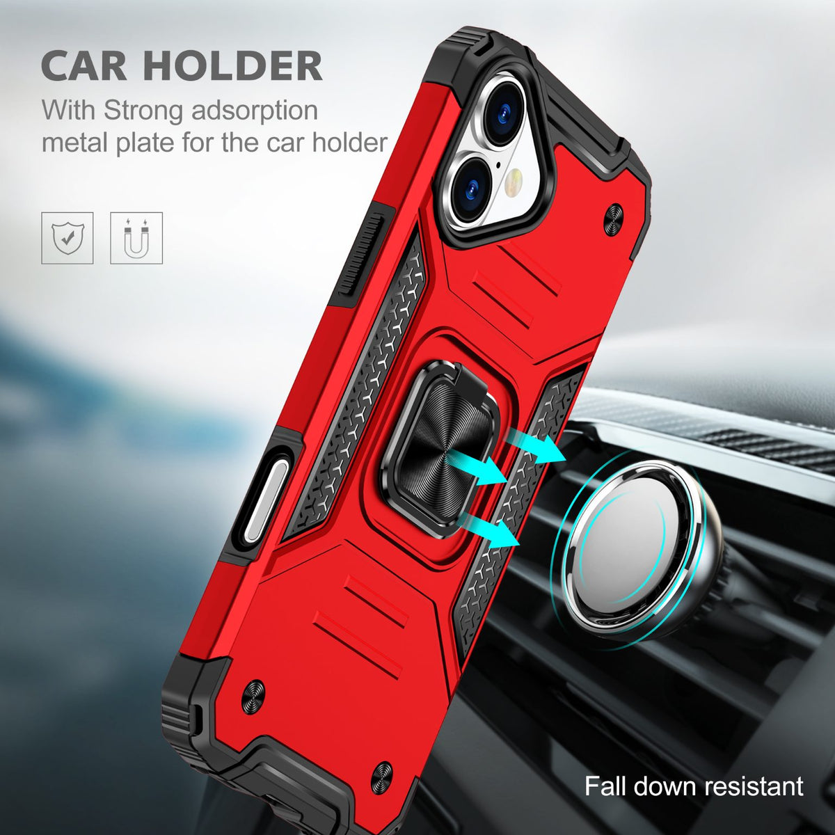 iPhone 16 Plus Rugged Tough Case Shockproof Hybrid Cover RED