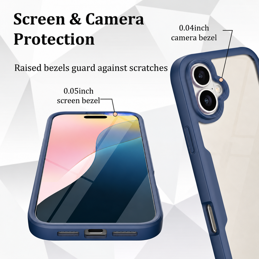 iPhone 16 Plus Case With Built-in Screen Protector BLUE