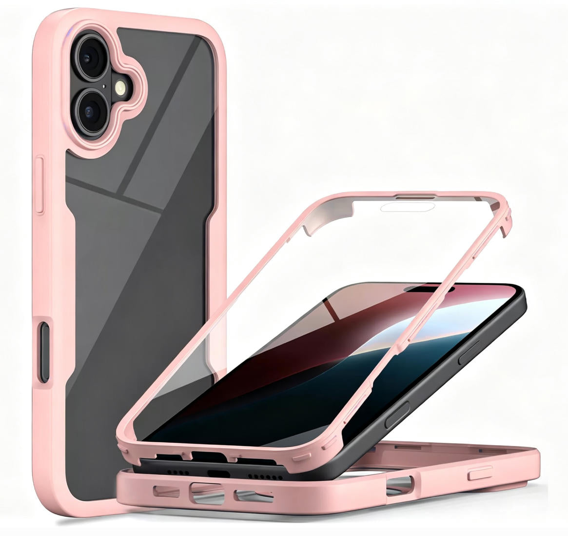 iPhone 16 Plus Case With Built-in Screen Protector PINK