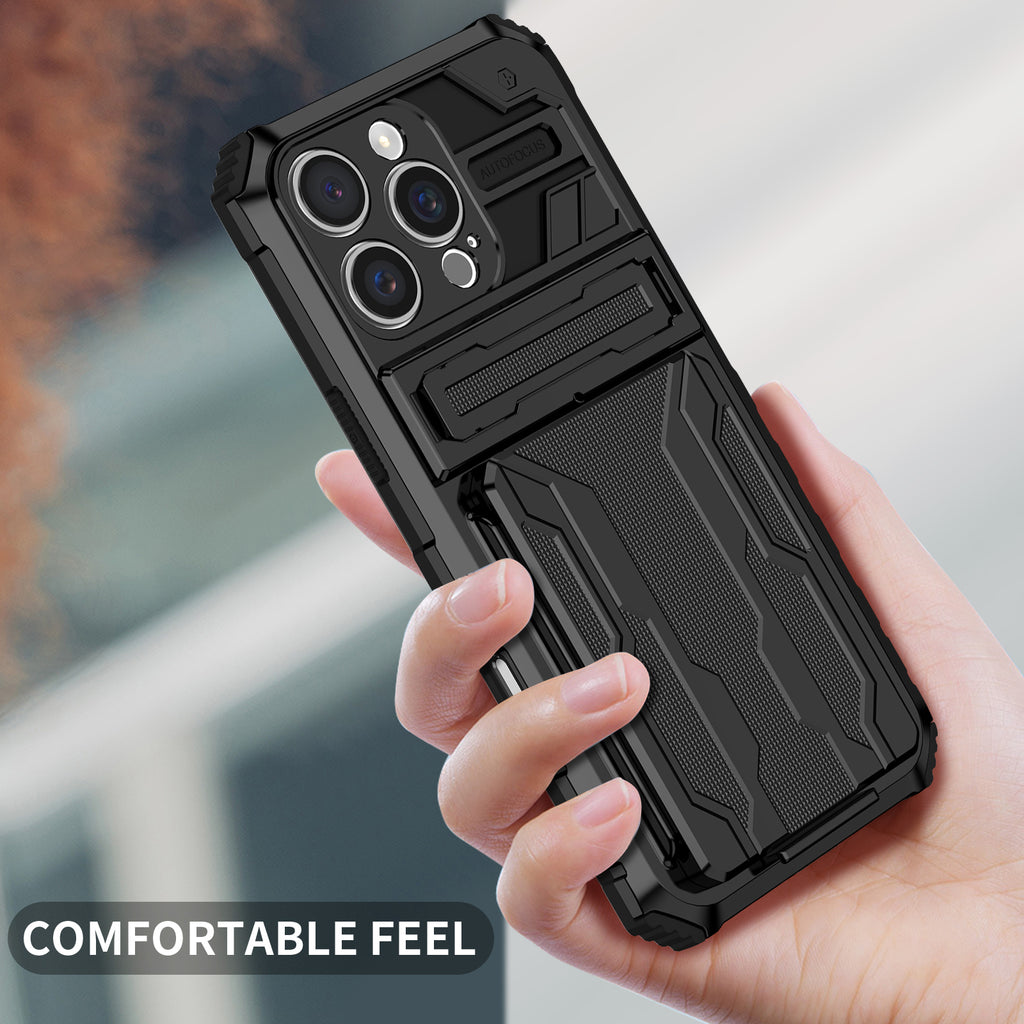 iPhone 16 Pro Heavy Duty Kickstand Case Shockproof Card Holder BLACK