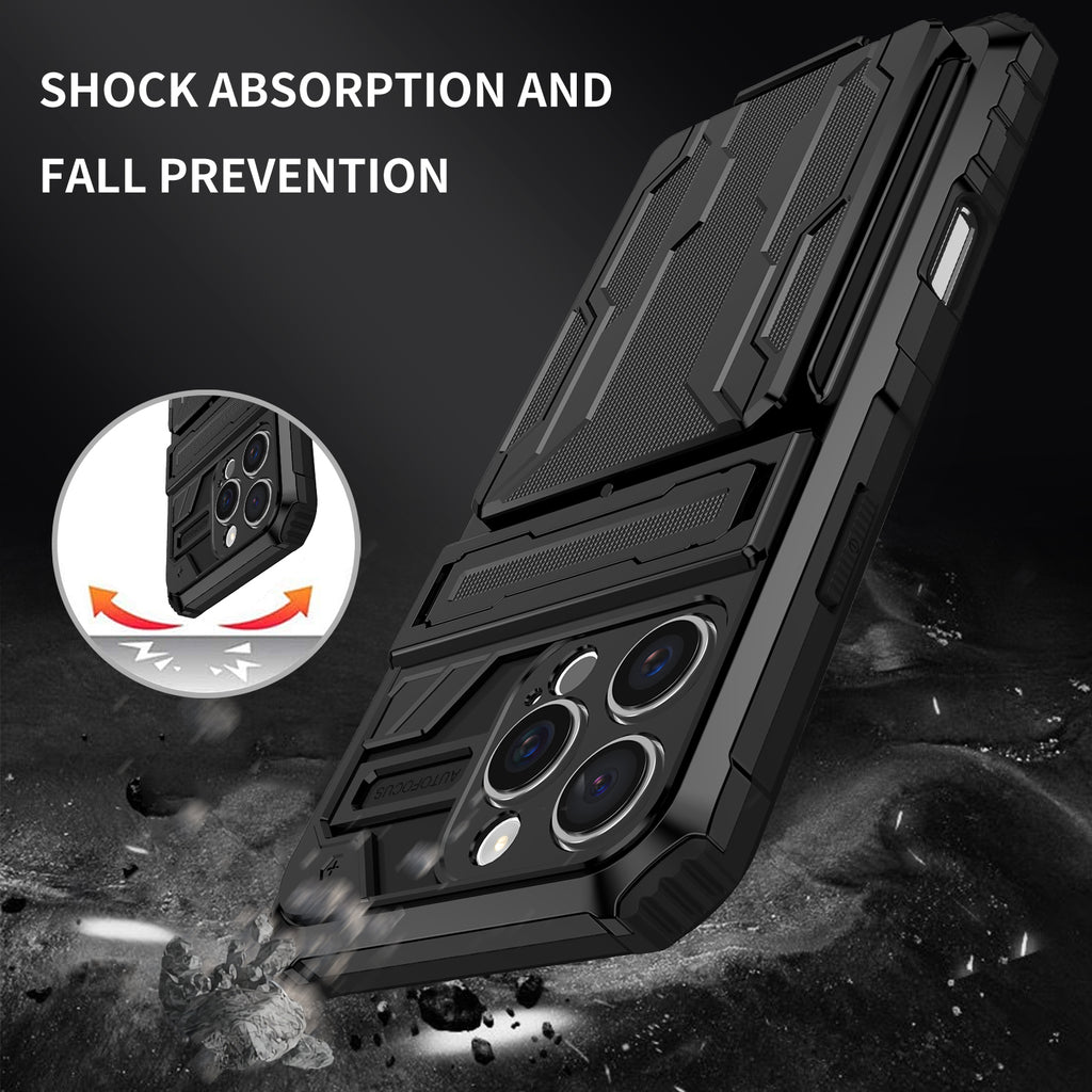 iPhone 16 Pro Heavy Duty Kickstand Case Shockproof Card Holder BLACK