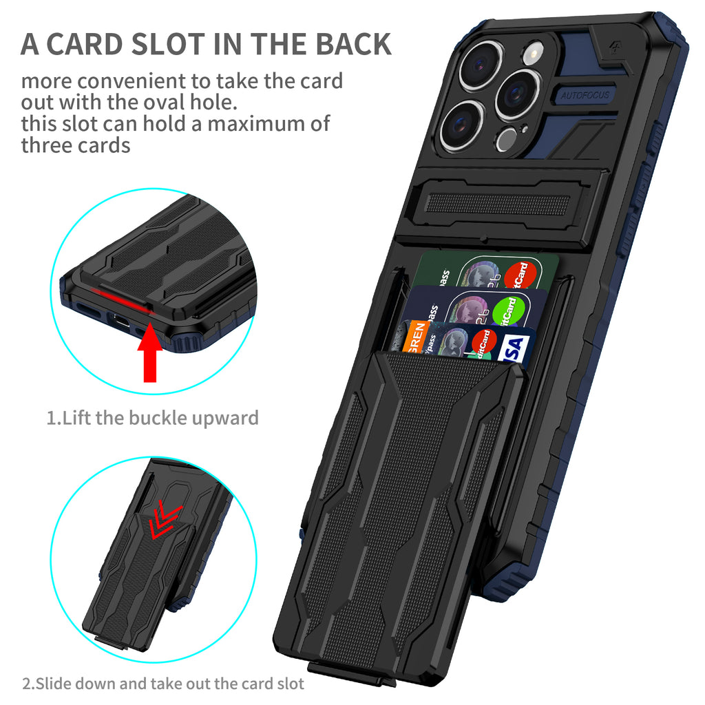 iPhone 16 Pro Heavy Duty Kickstand Case Shockproof Card Holder BLUE