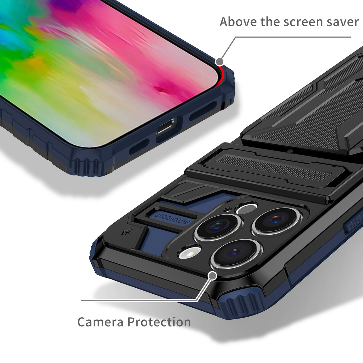 iPhone 16 Pro Heavy Duty Kickstand Case Shockproof Card Holder BLUE
