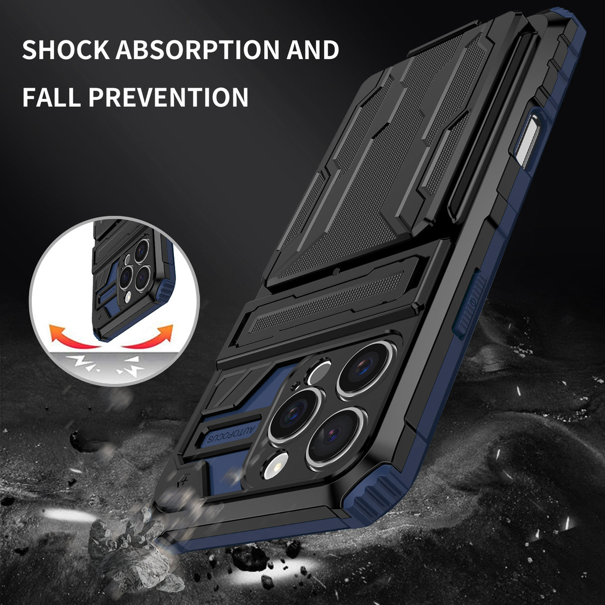 iPhone 16 Pro Heavy Duty Kickstand Case Shockproof Card Holder BLUE
