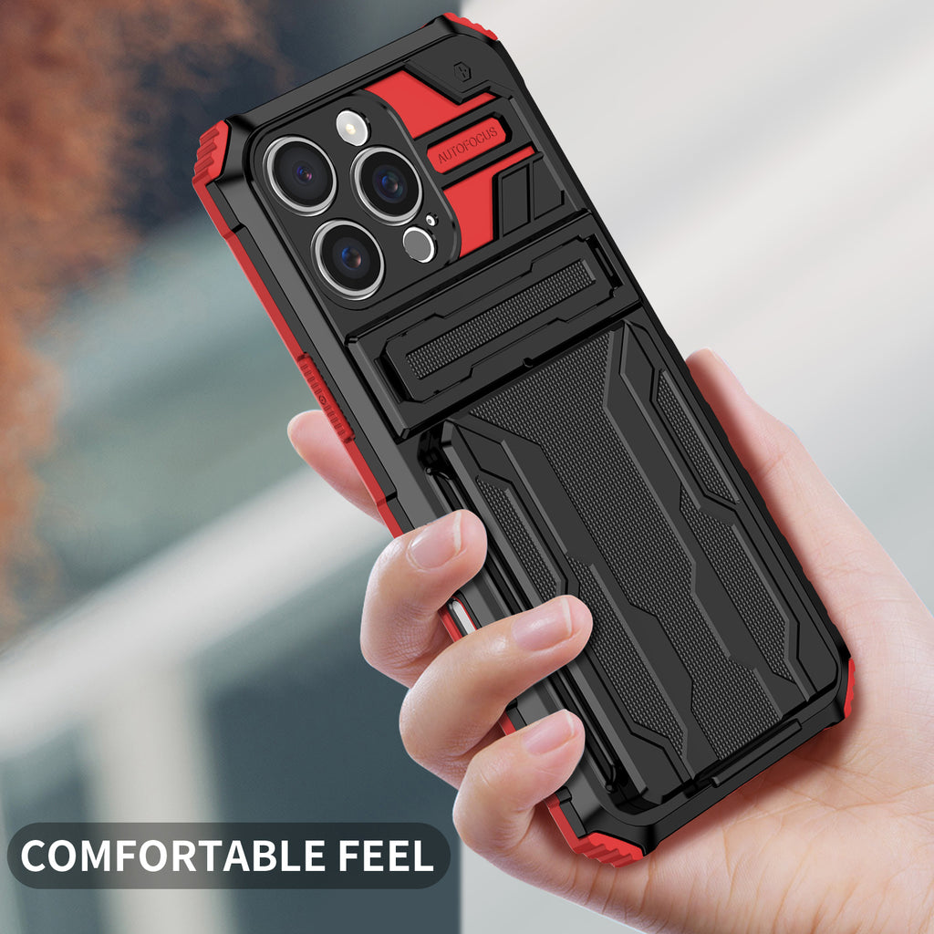 iPhone 16 Pro Heavy Duty Kickstand Case Shockproof Card Holder RED