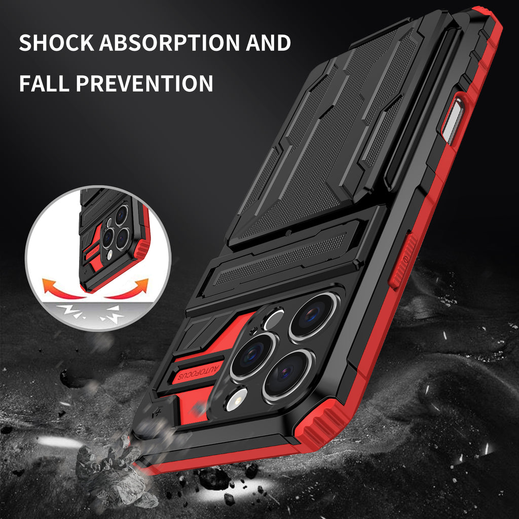 iPhone 16 Pro Heavy Duty Kickstand Case Shockproof Card Holder RED