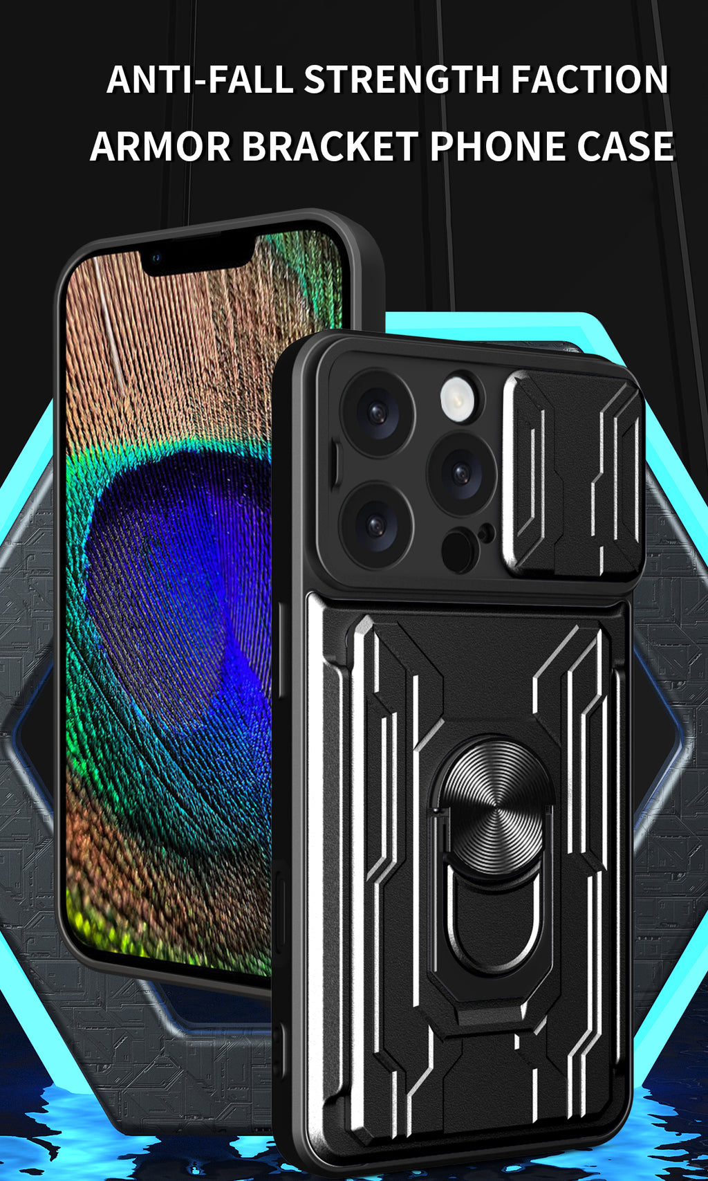 iPhone 16 Pro Max Rugged Shockproof Case Kickstand Card Cover GREY