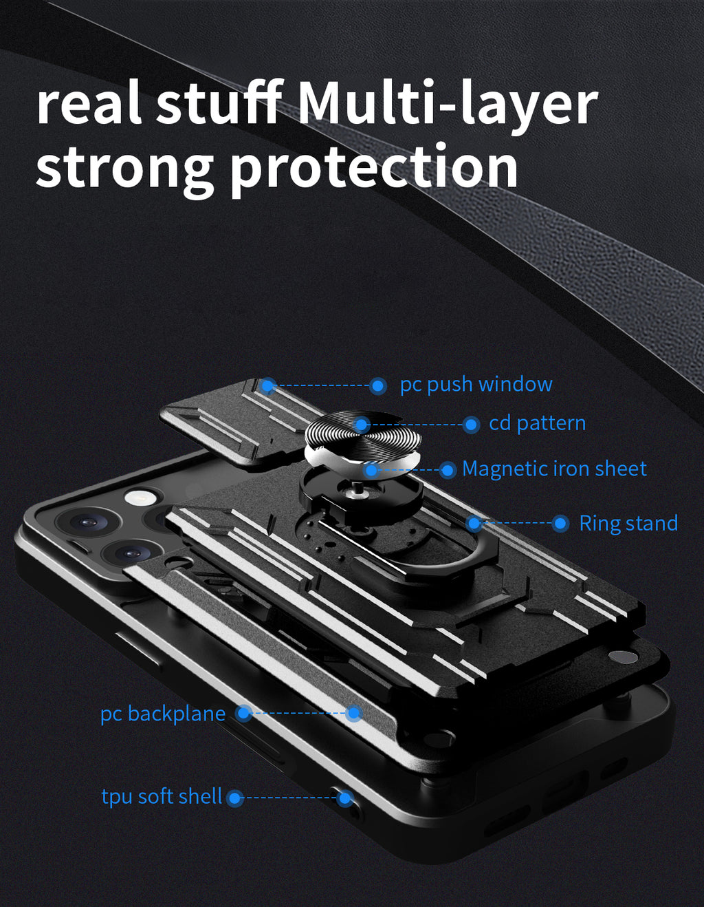 iPhone 16 Pro Max Rugged Shockproof Case Kickstand Card Cover GREY