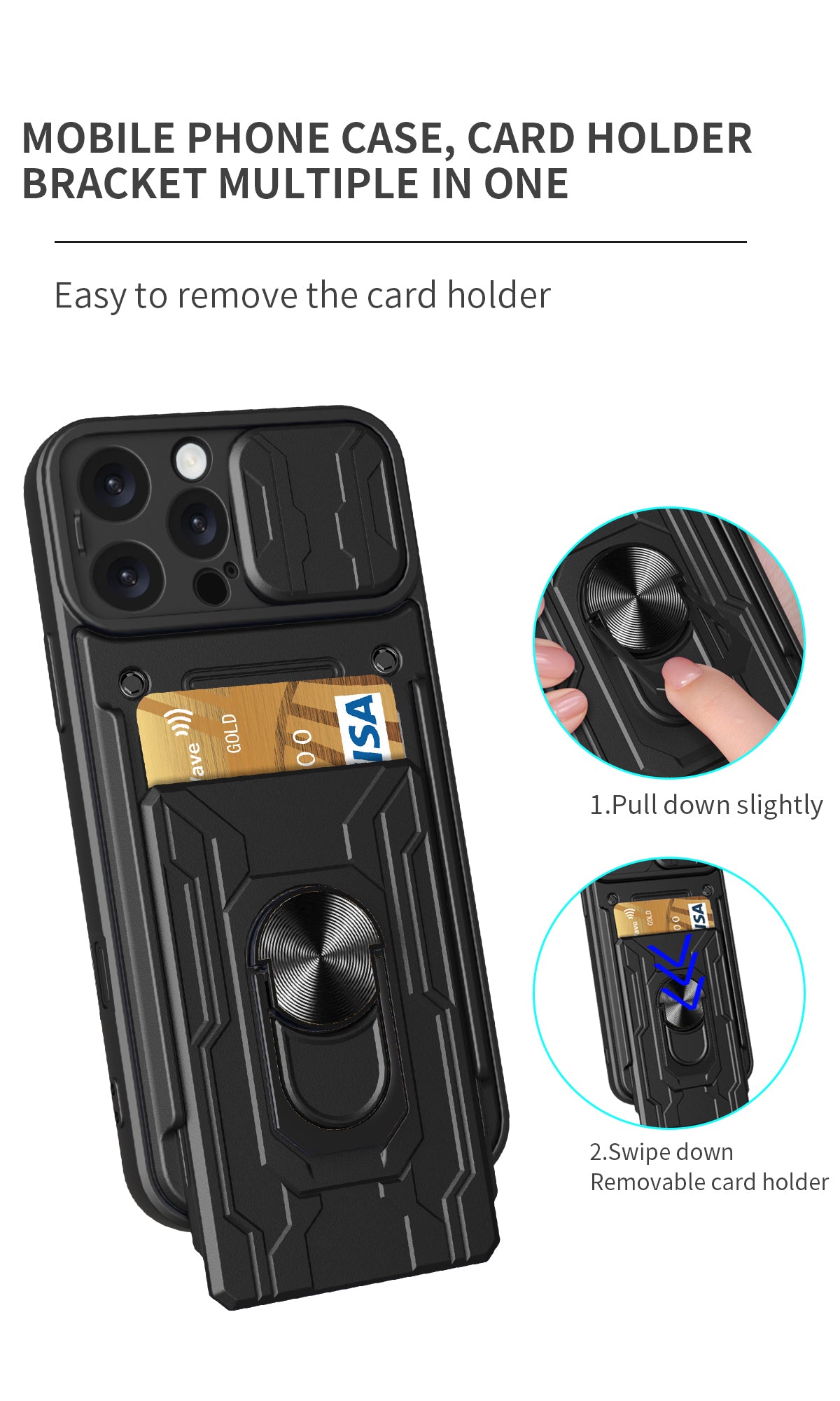 iPhone 16 Pro Max Rugged Shockproof Case Kickstand Card Cover GREY