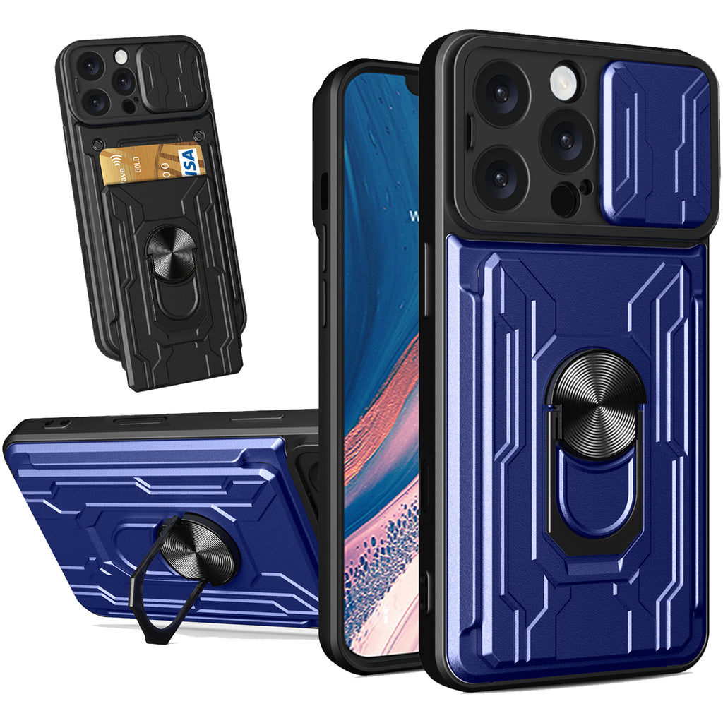 iPhone 16 Pro Max Rugged Shockproof Case Kickstand Card Cover BLUE