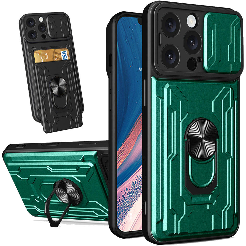 iPhone 16 Pro Max Rugged Shockproof Case Kickstand Card Cover GREEN