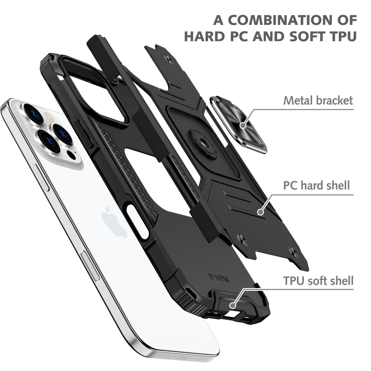 iPhone 16 Pro Rugged Tough Case Shockproof Hybrid Cover BLACK