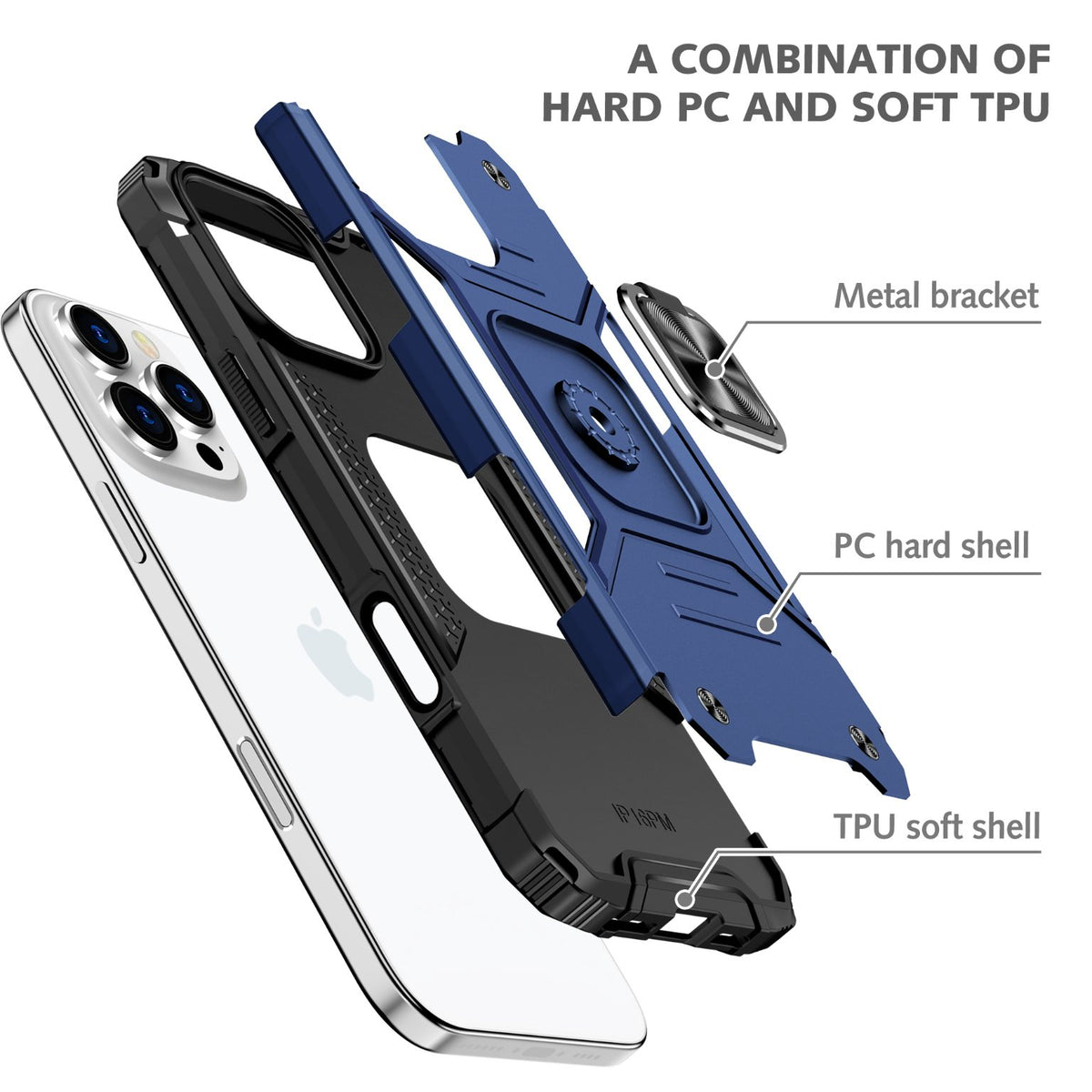 iPhone 16 Pro Rugged Tough Case Shockproof Hybrid Cover BLUE