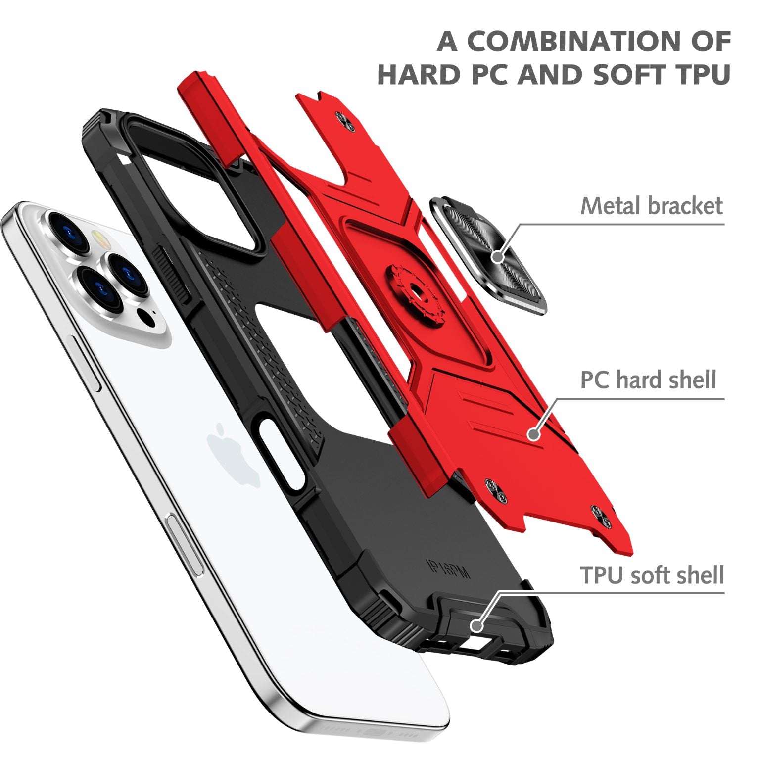 iPhone 16 Pro Max Rugged Tough Case Shockproof Hybrid Cover RED