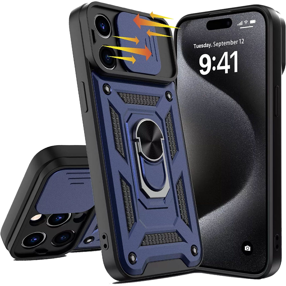 iPhone 16 Pro Tough Case Shockproof Kickstand Cover BLUE