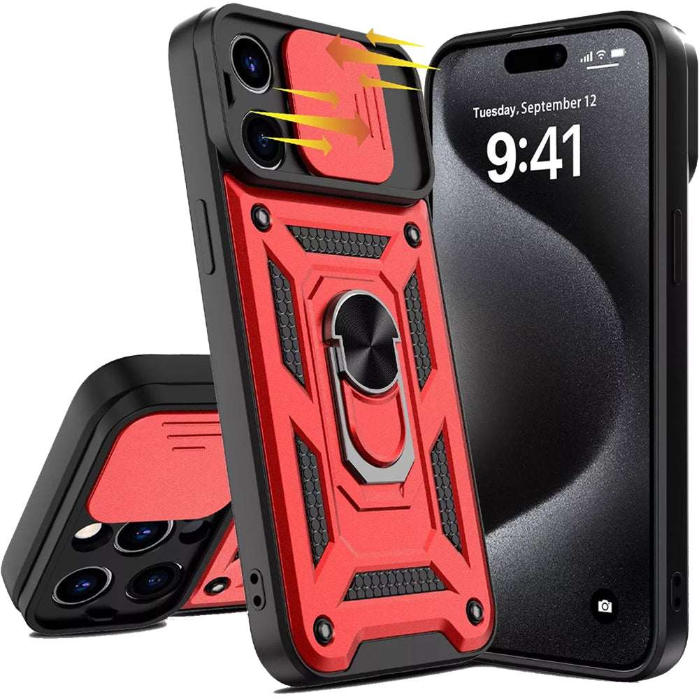 iPhone 16 Pro Tough Case Shockproof Kickstand Cover RED