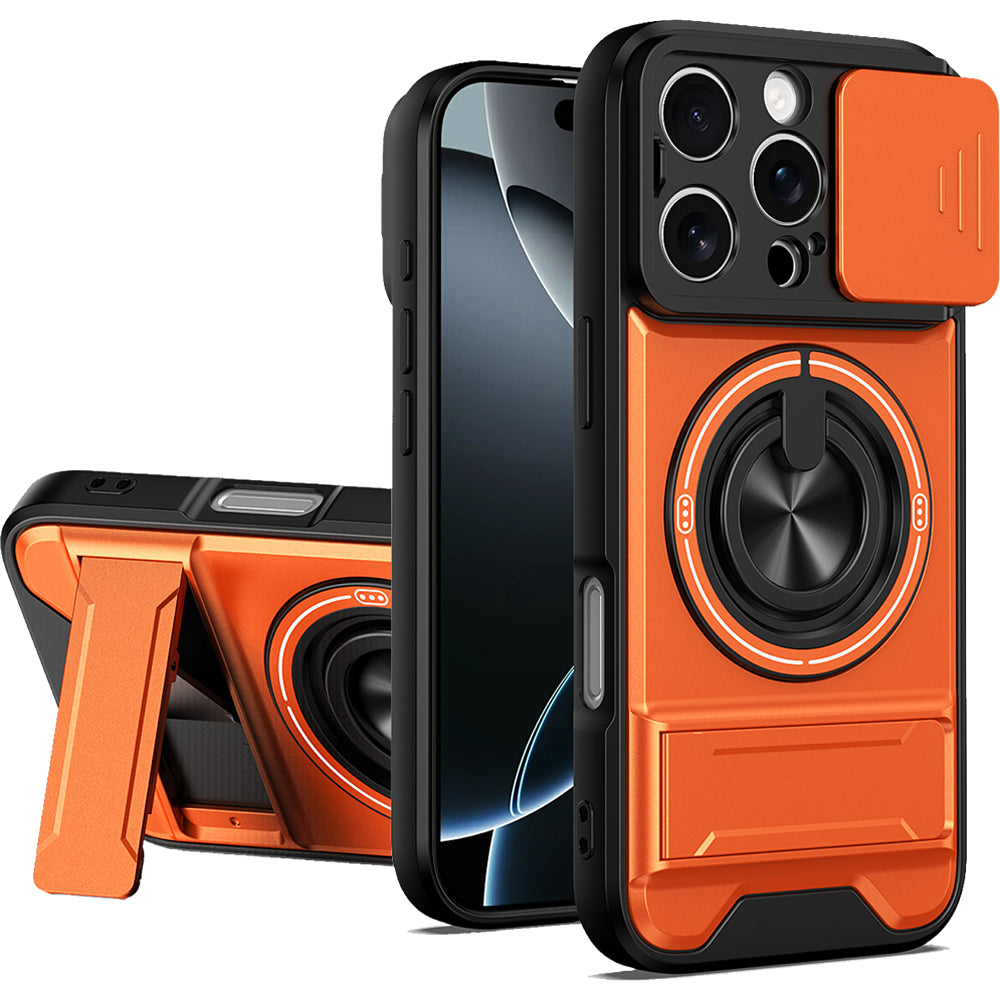 iPhone 16 Pro Magnetic Kickstand Case with Camera Slide Cover ORANGE