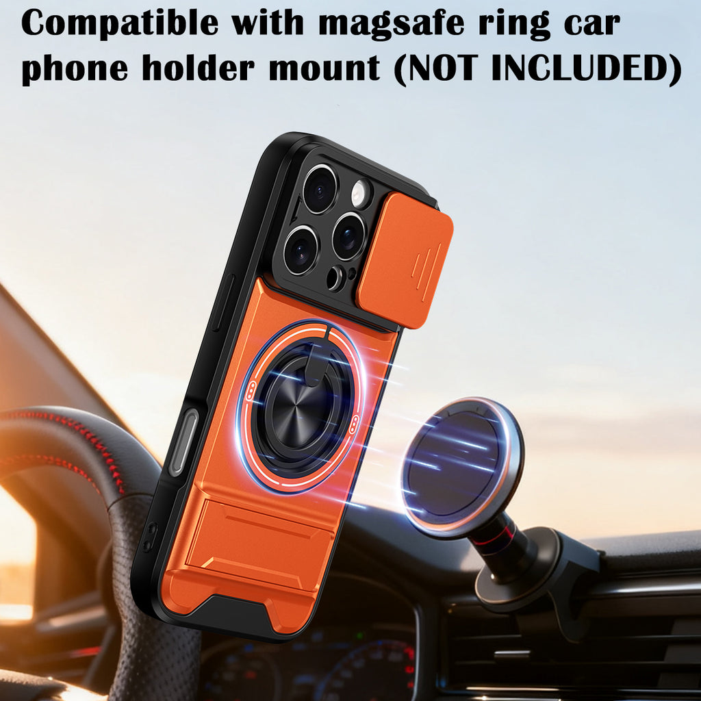 iPhone 16 Pro Magnetic Kickstand Case with Camera Slide Cover ORANGE