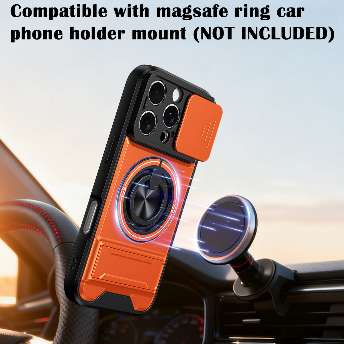 iPhone 16 Pro Magnetic Kickstand Case with Camera Slide Cover ORANGE