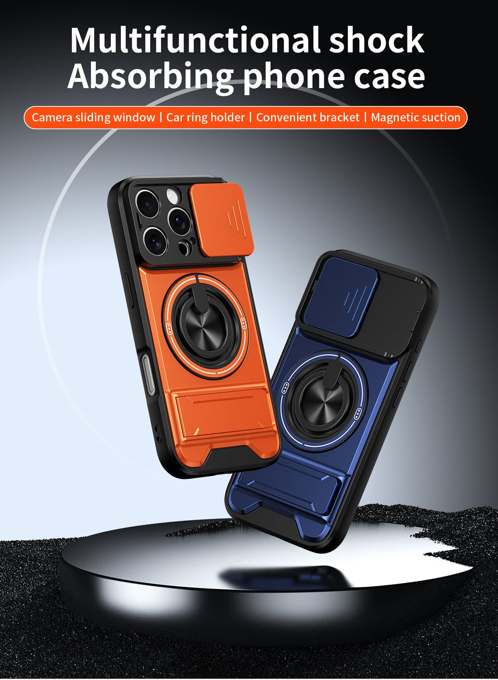 iPhone 16 Pro Magnetic Kickstand Case with Camera Slide Cover ORANGE