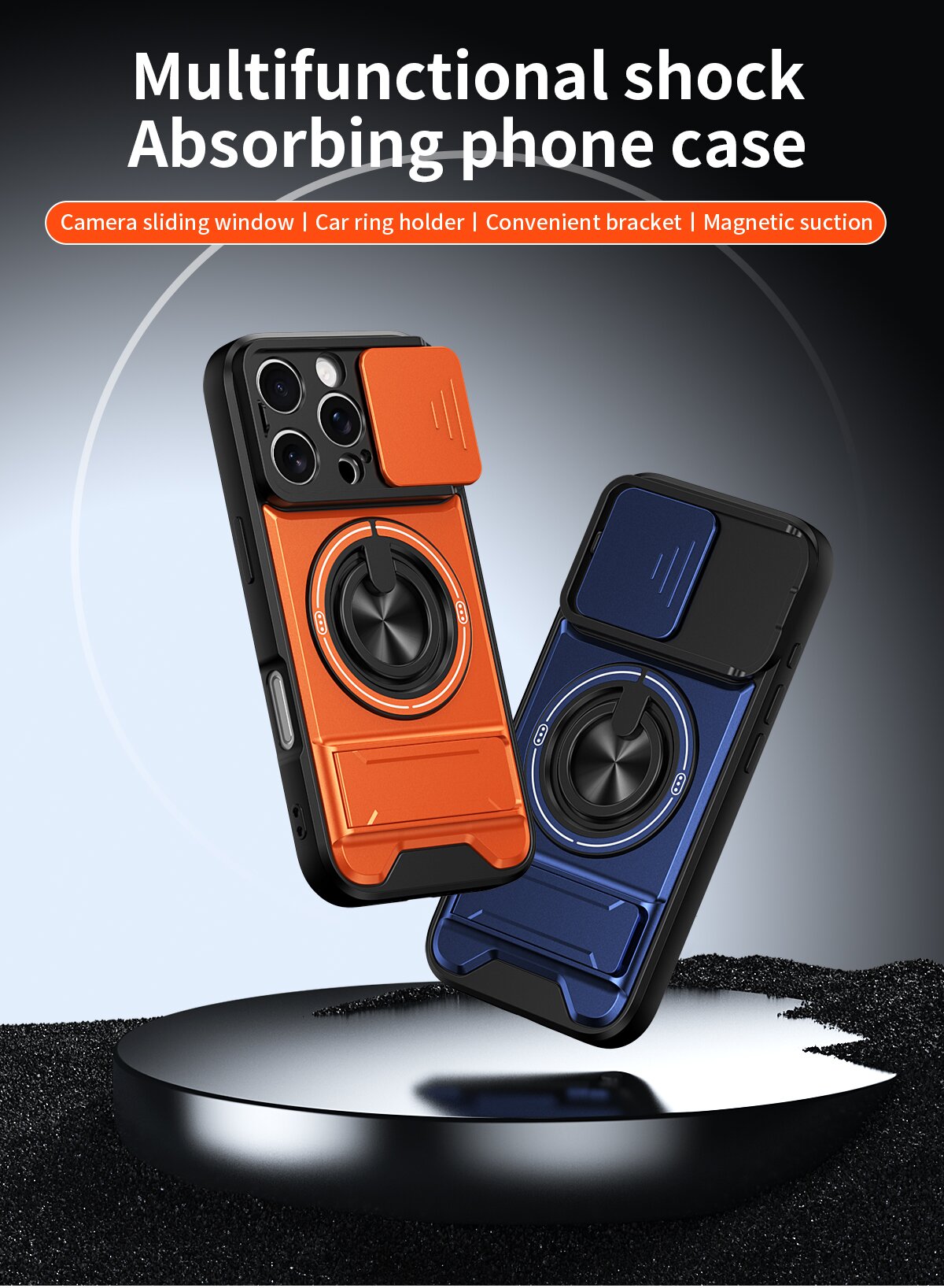 iPhone 16 Pro Magnetic Kickstand Case with Camera Slide Cover ORANGE