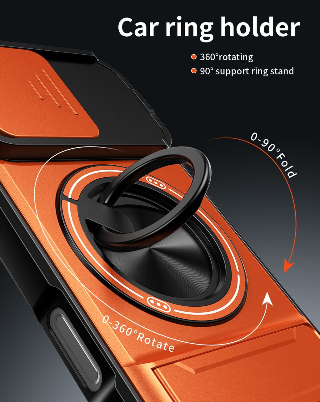 iPhone 16 Pro Magnetic Kickstand Case with Camera Slide Cover ORANGE