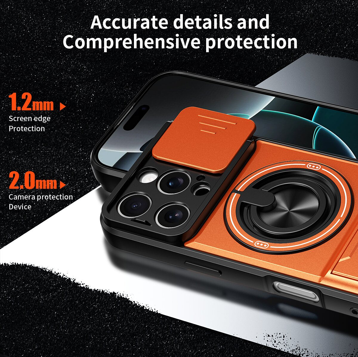 iPhone 16 Pro Magnetic Kickstand Case with Camera Slide Cover ORANGE