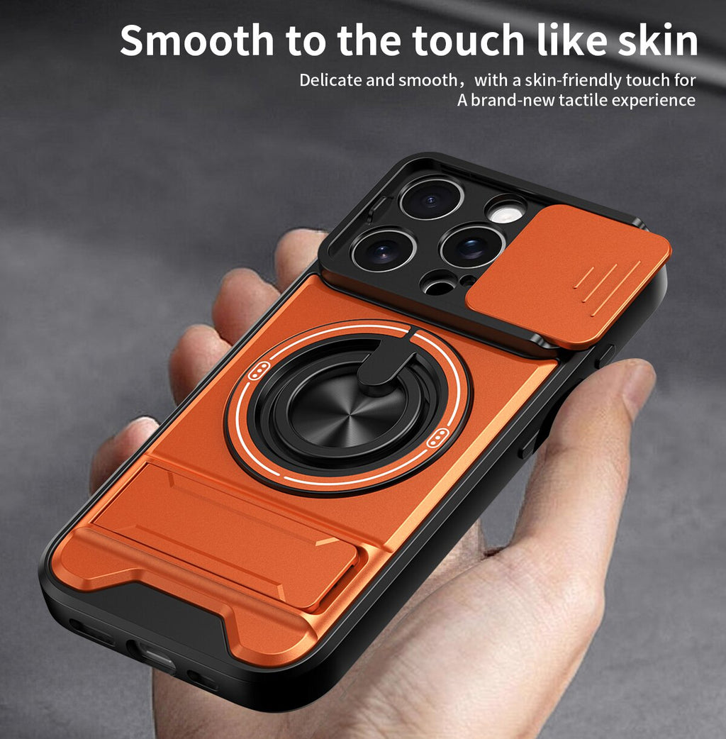 iPhone 16 Pro Magnetic Kickstand Case with Camera Slide Cover ORANGE