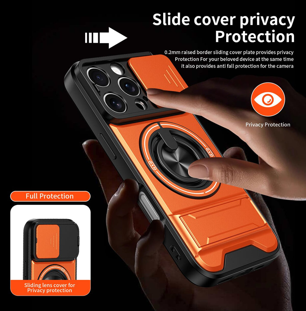 iPhone 16 Pro Magnetic Kickstand Case with Camera Slide Cover ORANGE