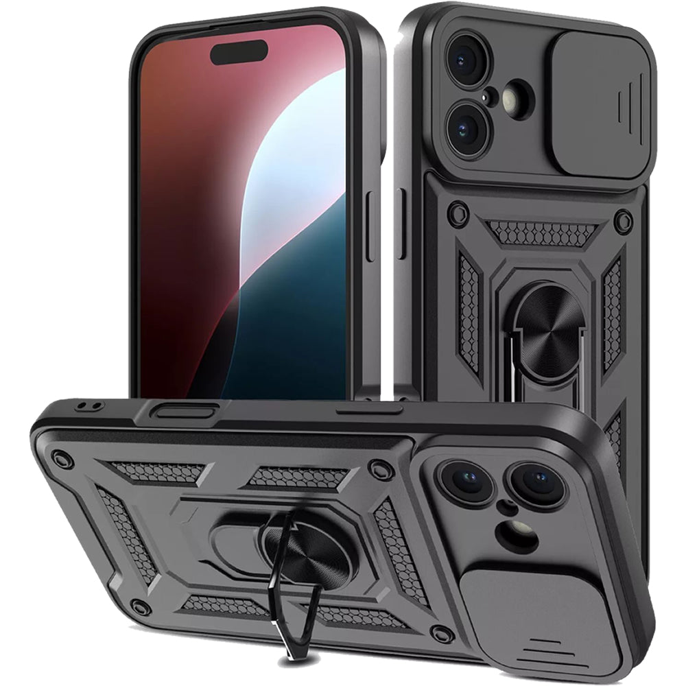 iPhone 16 Plus Tough Case Shockproof Kickstand Cover BLACK
