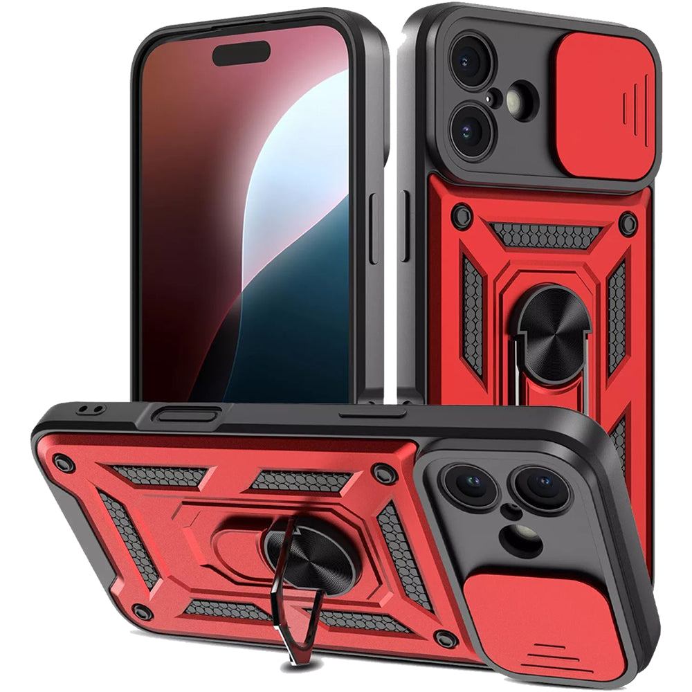 iPhone 16 Tough Case Shockproof Kickstand Cover RED