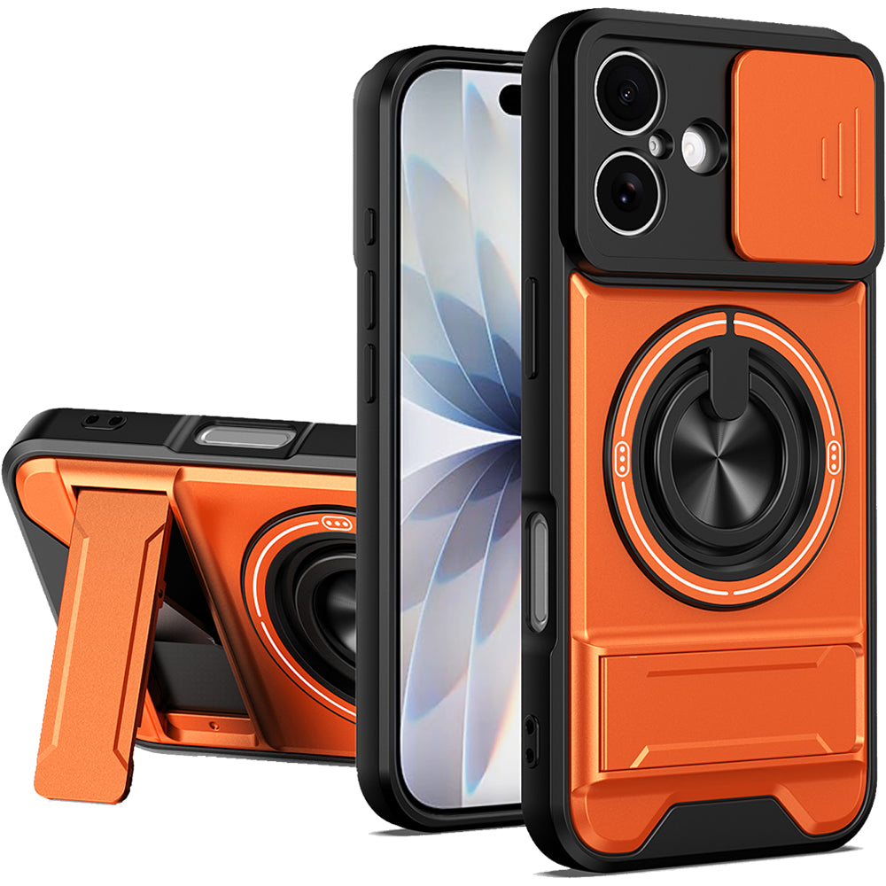 iPhone 17 Magnetic Kickstand Case with Camera Slide Cover ORANGE